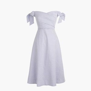 TAGS ON  J CREW OFF-THE-SHOULDER SEERSUCKER DRESS WITH TIES
